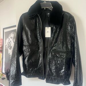 7 for All Mankind black jacket with real fur collar sz xs NWT